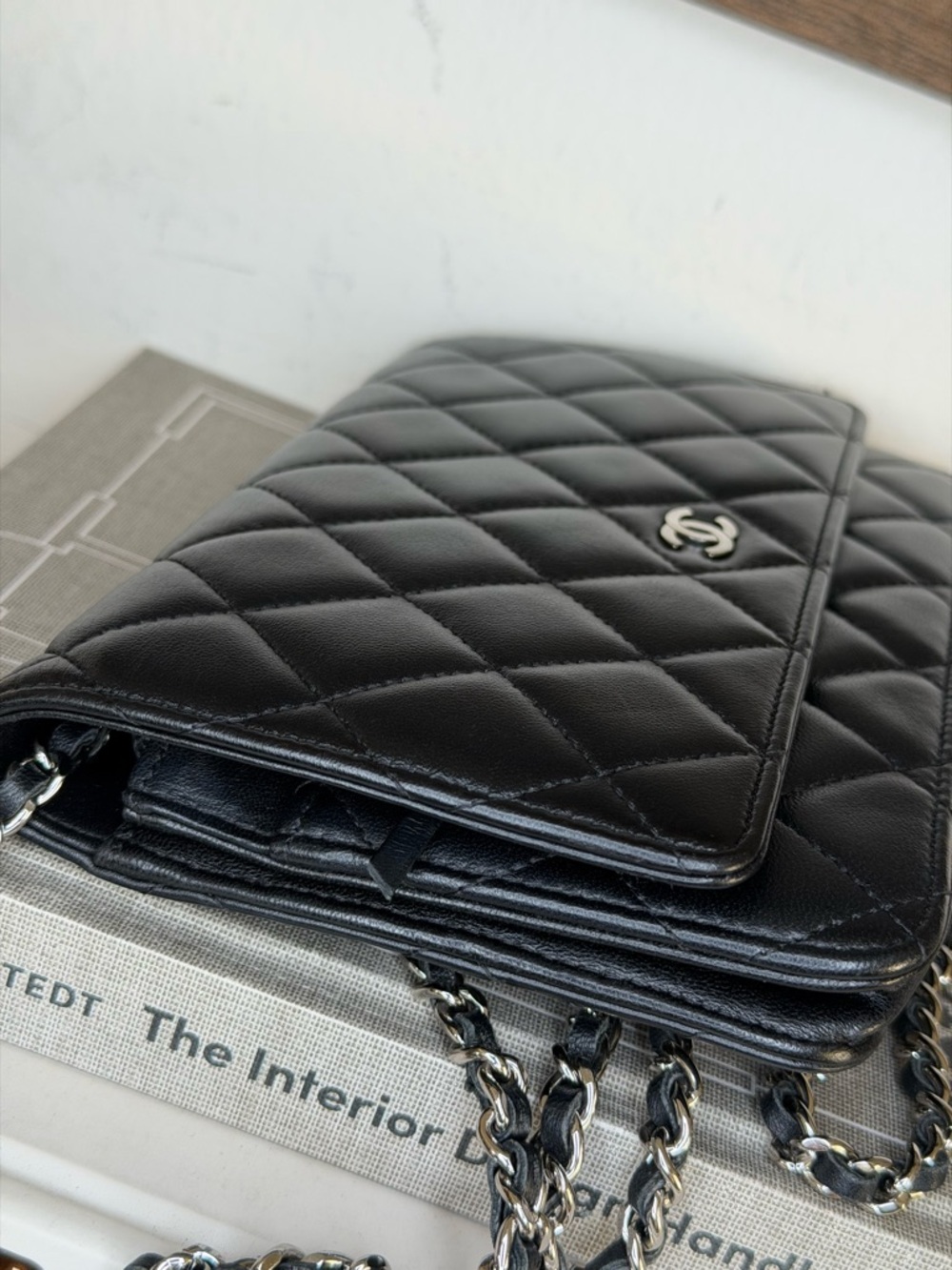 CHANEL Black Quilted Lambskin Crossbody with Silver Chain - Picture 6 of 12